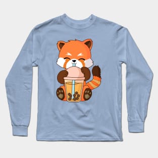 Cute Kawaii Red Panda Boba Tea Bubble Tea Anime Long Sleeve T-Shirt